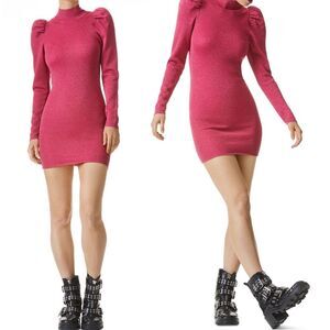 Alice+Olivia Issa Turtleneck Puff Sleeve Dress, Pink Metallic, NWT, Size L